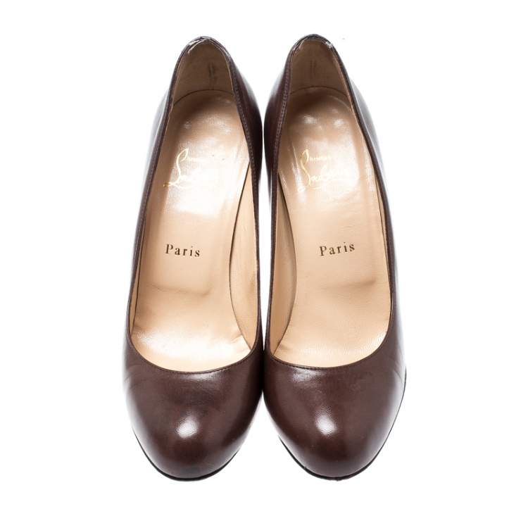Pre Owned Christian Louboutin Brown Leather New Simple Pumps Size 39
