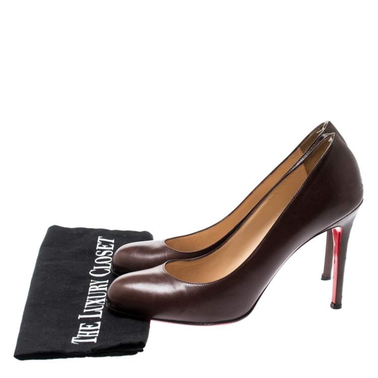 Pre Owned Christian Louboutin Brown Leather New Simple Pumps Size 39