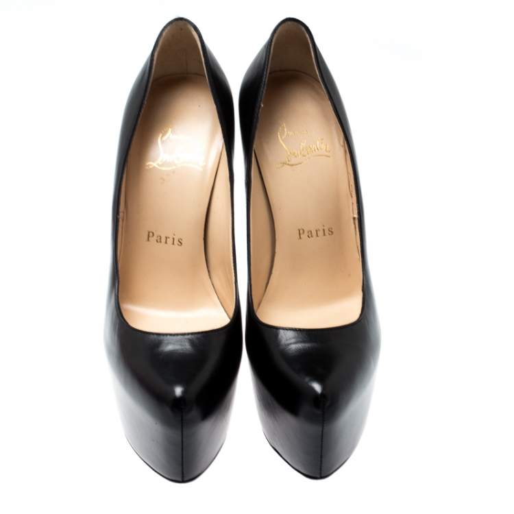 Pre Owned Christian Louboutin Black Leather Daffodile Platform Pumps Size 35.5