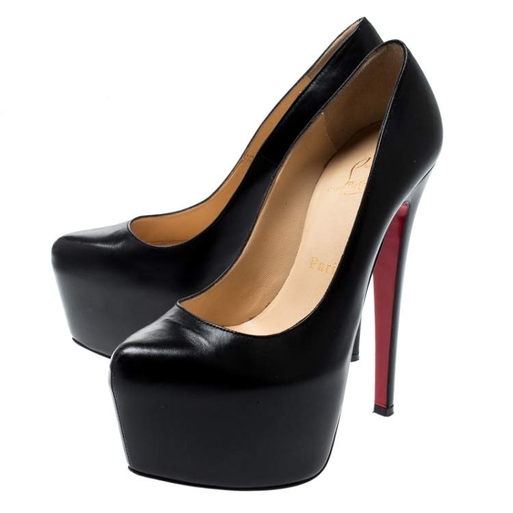 Pre Owned Christian Louboutin Black Leather Daffodile Platform Pumps Size 35.5