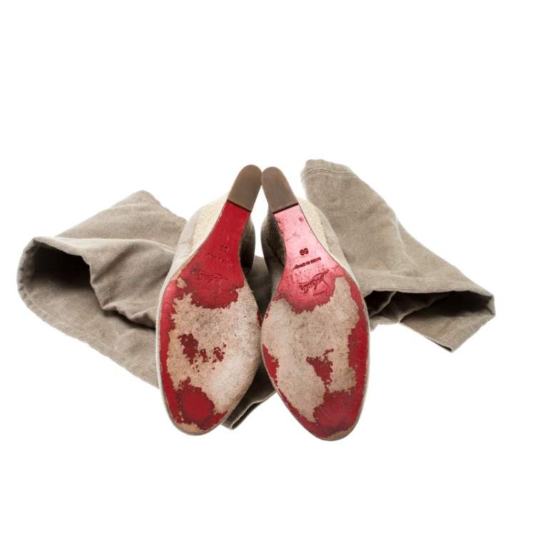مملوكة مسبقًا Christian Louboutin Beige Jessica Canvas Espadrille Boots Size 39
