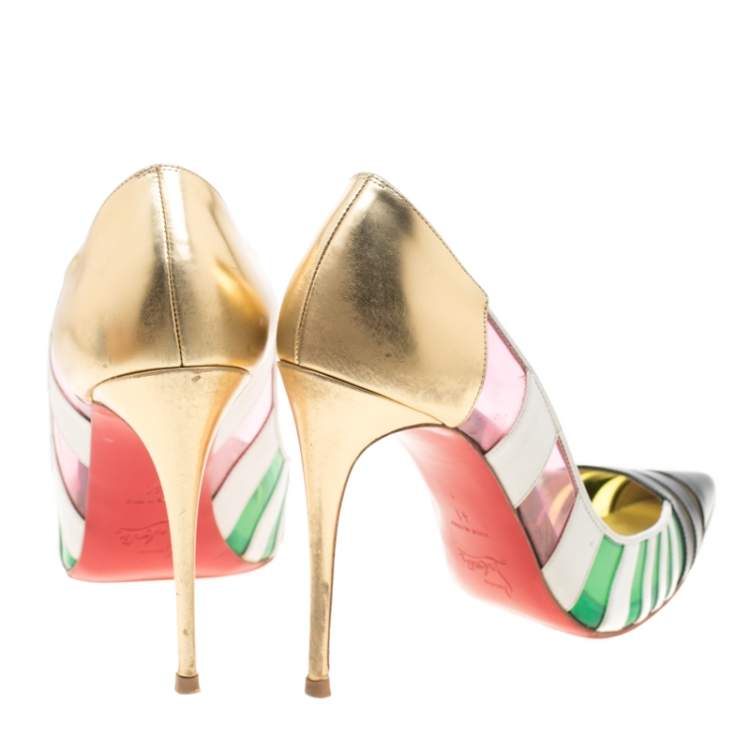 مملوكة مسبقًا Christian Louboutin Multicolor Metallic Patent Leather And PVC Bandy Pointed Toe Pumps Size 41