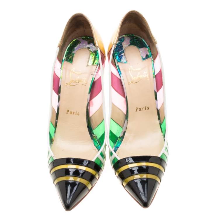 مملوكة مسبقًا Christian Louboutin Multicolor Metallic Patent Leather And PVC Bandy Pointed Toe Pumps Size 41