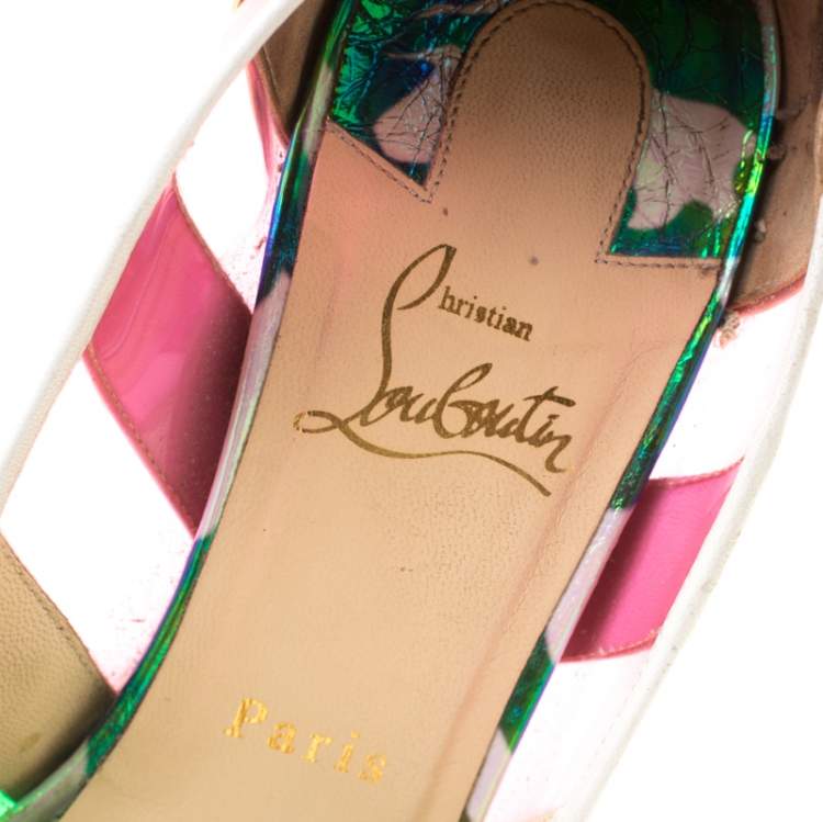 مملوكة مسبقًا Christian Louboutin Multicolor Metallic Patent Leather And PVC Bandy Pointed Toe Pumps Size 41