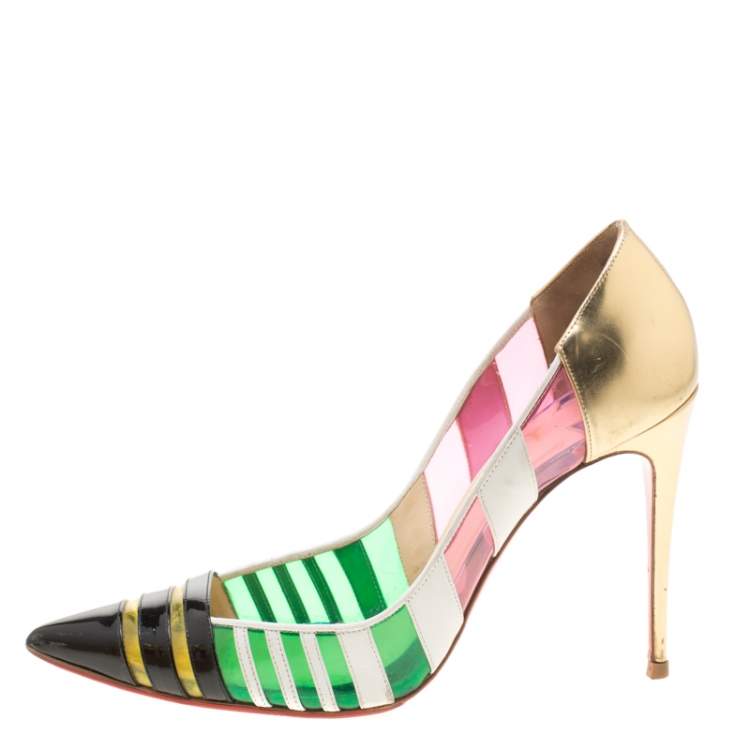 مملوكة مسبقًا Christian Louboutin Multicolor Metallic Patent Leather And PVC Bandy Pointed Toe Pumps Size 41