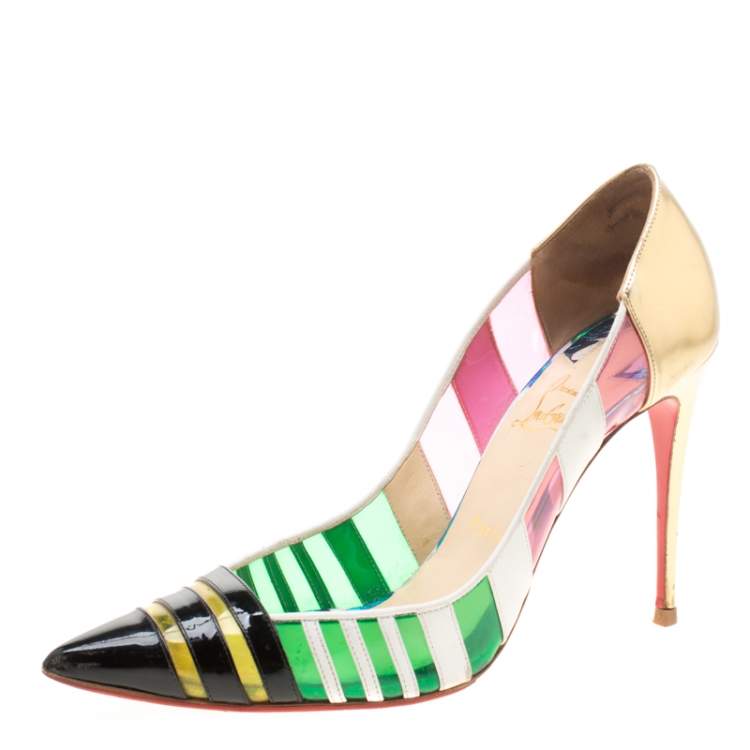 مملوكة مسبقًا Christian Louboutin Multicolor Metallic Patent Leather And PVC Bandy Pointed Toe Pumps Size 41