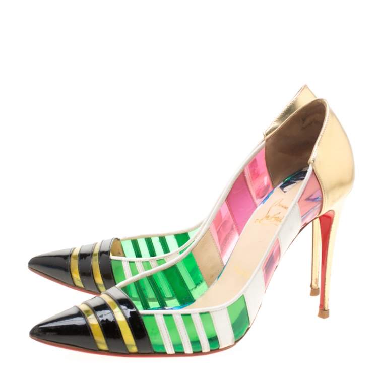 مملوكة مسبقًا Christian Louboutin Multicolor Metallic Patent Leather And PVC Bandy Pointed Toe Pumps Size 41
