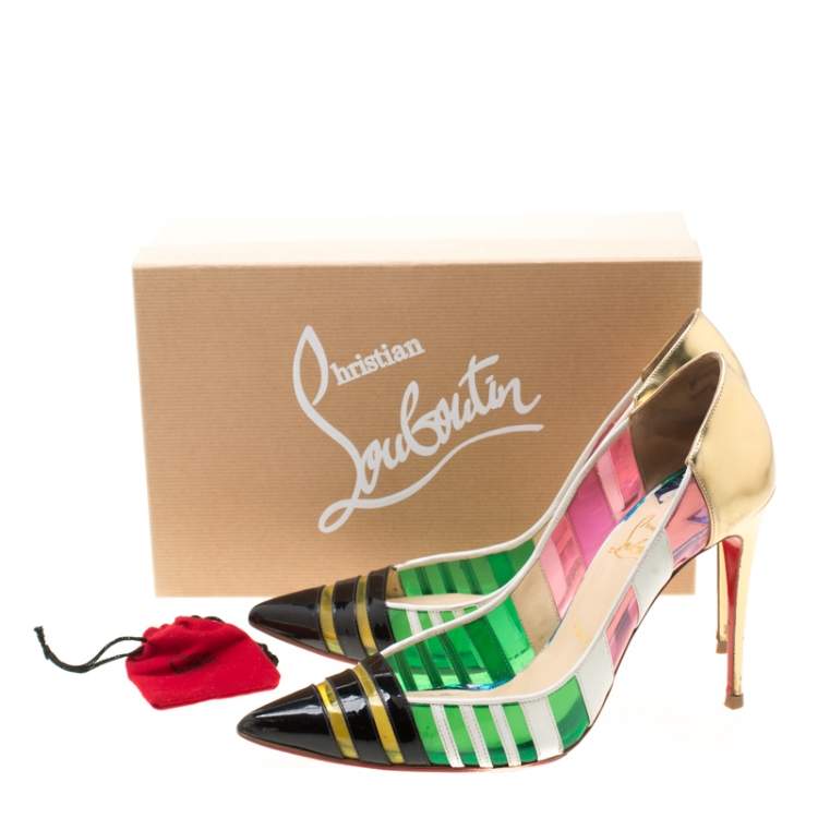 مملوكة مسبقًا Christian Louboutin Multicolor Metallic Patent Leather And PVC Bandy Pointed Toe Pumps Size 41