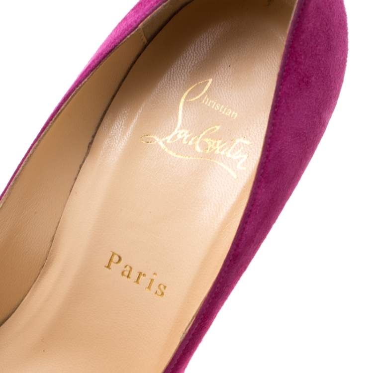 Pre Owned Christian Louboutin Pink Suede Geo Spike Studded Cap Toe Pumps Size 39.5