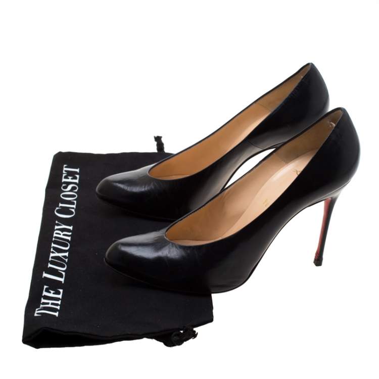 Pre Owned Christian Louboutin Black Leather Pumps Size 39.5