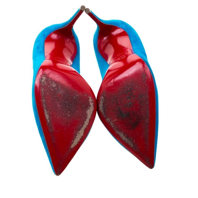 Pre Owned Christian Louboutin Blue Suede Pointed Toe Pumps Size 39