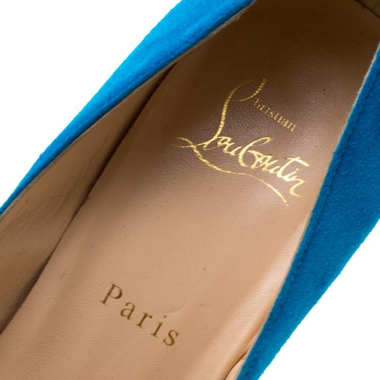 Pre Owned Christian Louboutin Blue Suede Pointed Toe Pumps Size 39