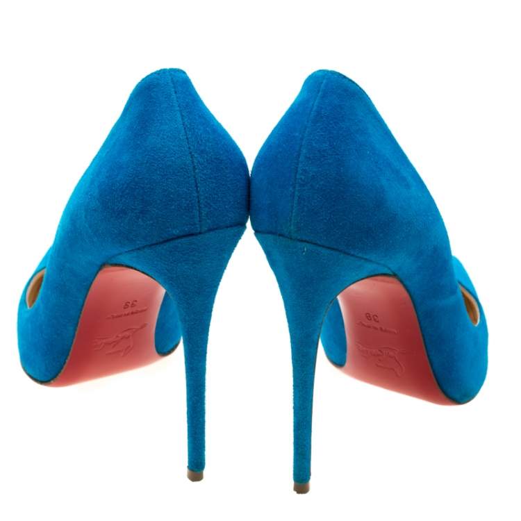 Pre Owned Christian Louboutin Blue Suede Pointed Toe Pumps Size 39