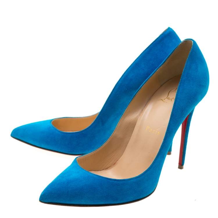 Pre Owned Christian Louboutin Blue Suede Pointed Toe Pumps Size 39