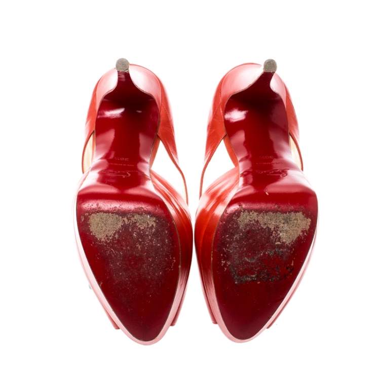 Pre Owned Christian Louboutin Orange Leather Platform Sandals Size 38.5
