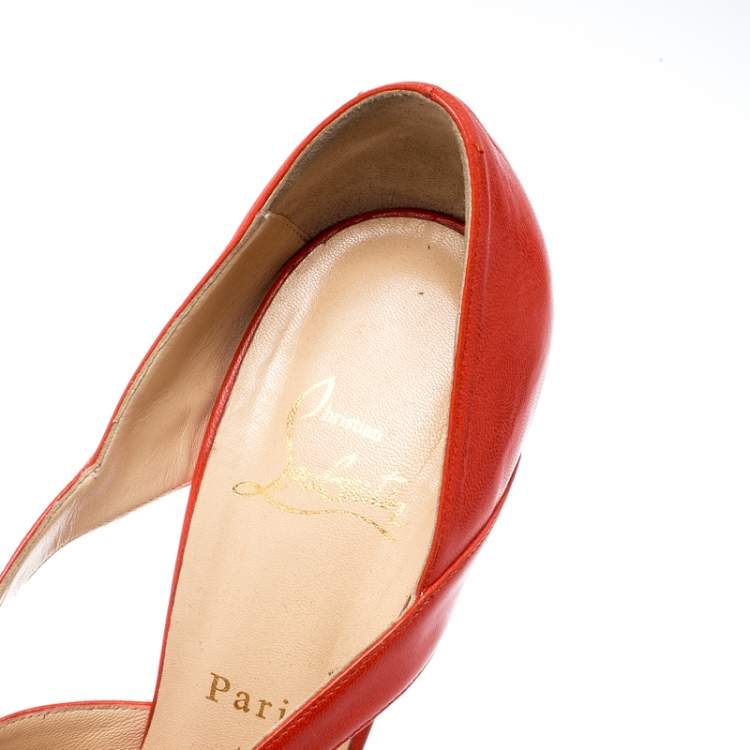 Pre Owned Christian Louboutin Orange Leather Platform Sandals Size 38.5