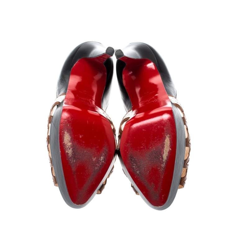 Pre Owned Christian Louboutin Python Trim And Leather Cut Out Peep Toe Pumps Size 40