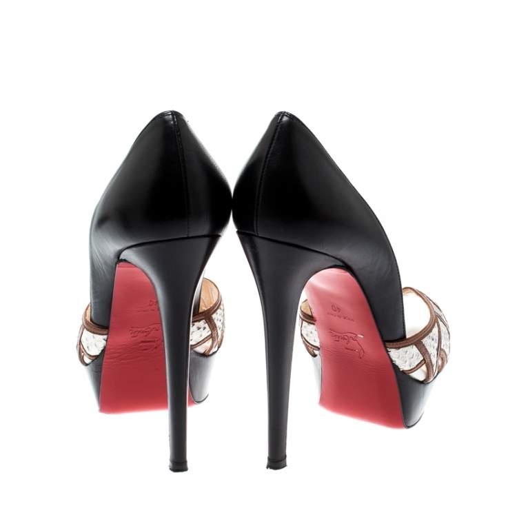 Pre Owned Christian Louboutin Python Trim And Leather Cut Out Peep Toe Pumps Size 40