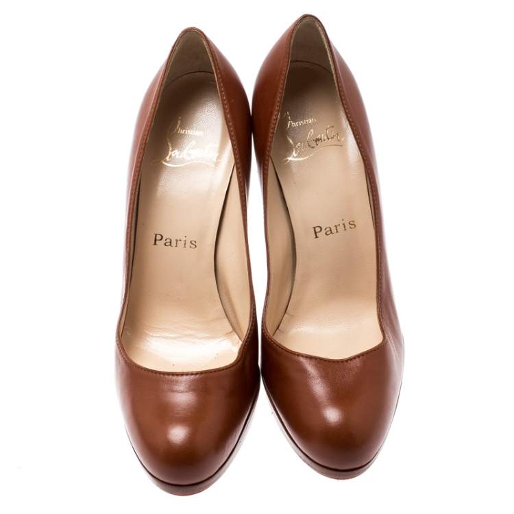 Pre Owned Christian Louboutin Brown Leather Platform Pumps Size 36.5