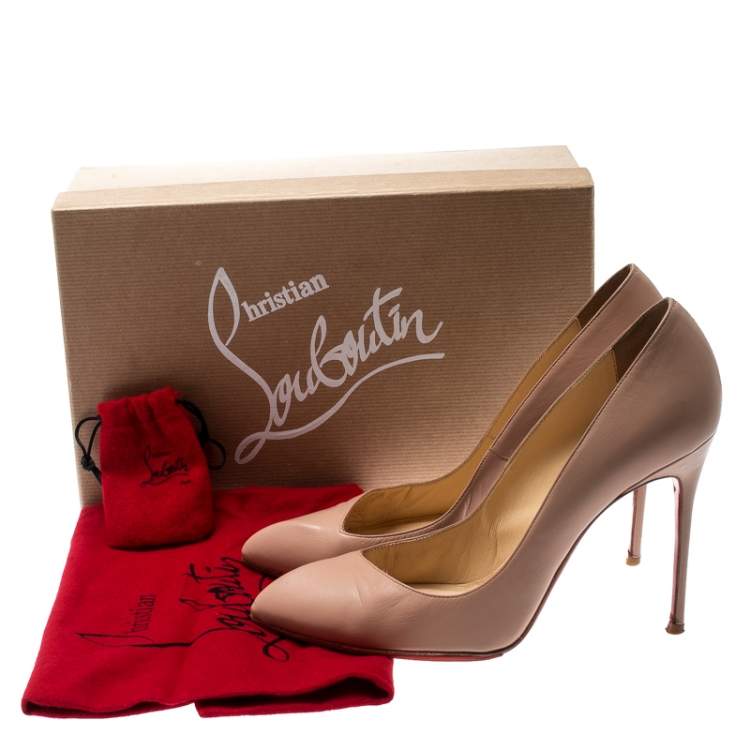 Pre Owned Christian Louboutin Beige Leather Corneille Pointed Toe Pumps Size 38