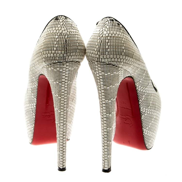 Pre Owned Christian Loboutin White Raffia Daffodile Platform Pumps Size 36.5