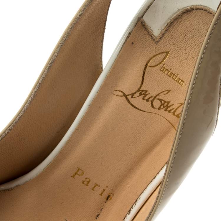 Pre Owned Christian Louboutin Tricolor Patent Leather Private Number Peep Toe Slingback Sandals Size 35.5