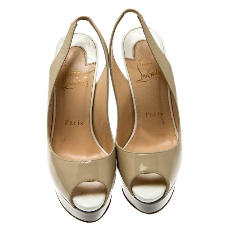 Pre Owned Christian Louboutin Tricolor Patent Leather Private Number Peep Toe Slingback Sandals Size 35.5