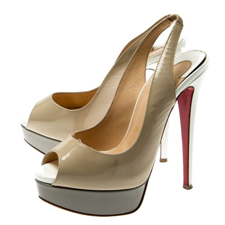 Pre Owned Christian Louboutin Tricolor Patent Leather Private Number Peep Toe Slingback Sandals Size 35.5