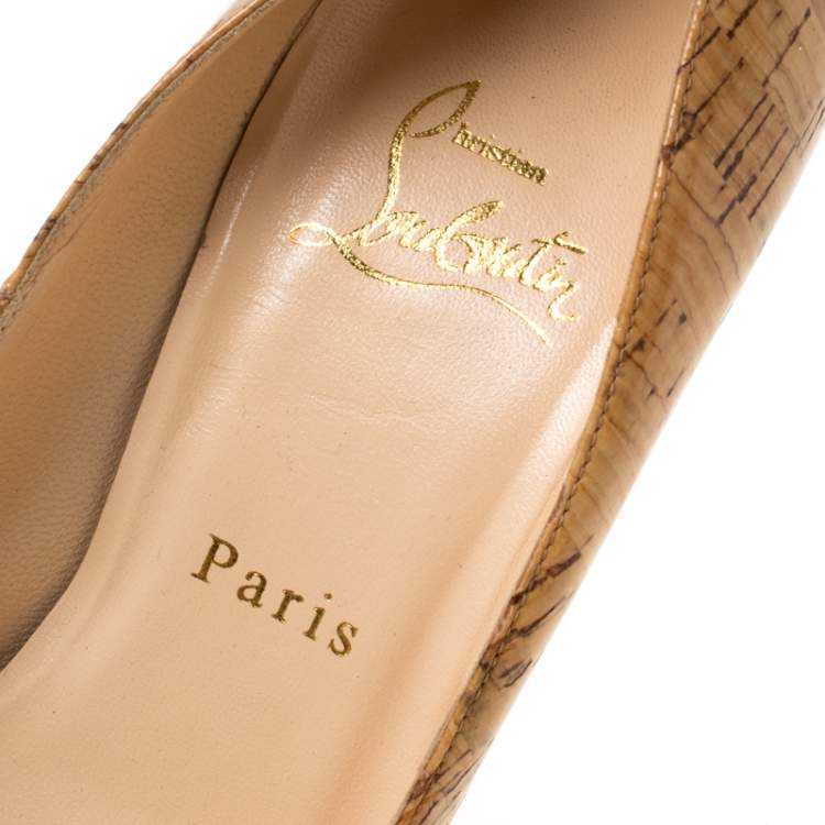 Pre Owned Christian Louboutin Beige Cork Bianca Platform Pumps Size 37