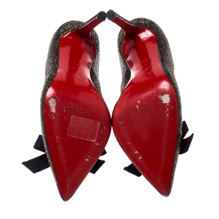 Pre Owned Christian Louboutin Metallic Two Tone Glitter Love Me Lady Bow Pumps Size 36.5