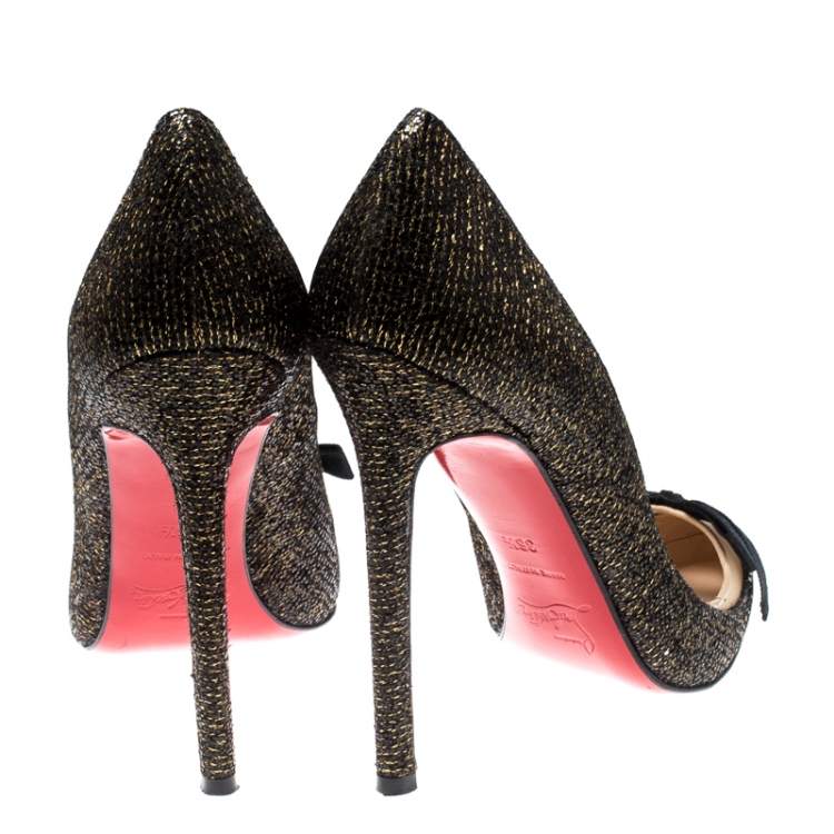 Pre Owned Christian Louboutin Metallic Two Tone Glitter Love Me Lady Bow Pumps Size 36.5