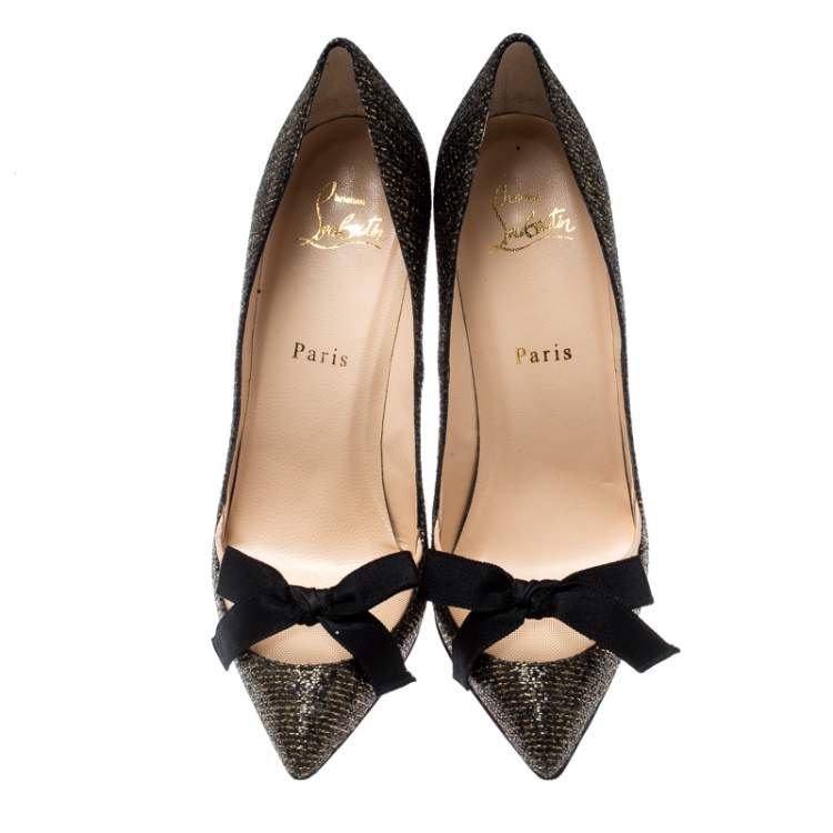 Pre Owned Christian Louboutin Metallic Two Tone Glitter Love Me Lady Bow Pumps Size 36.5