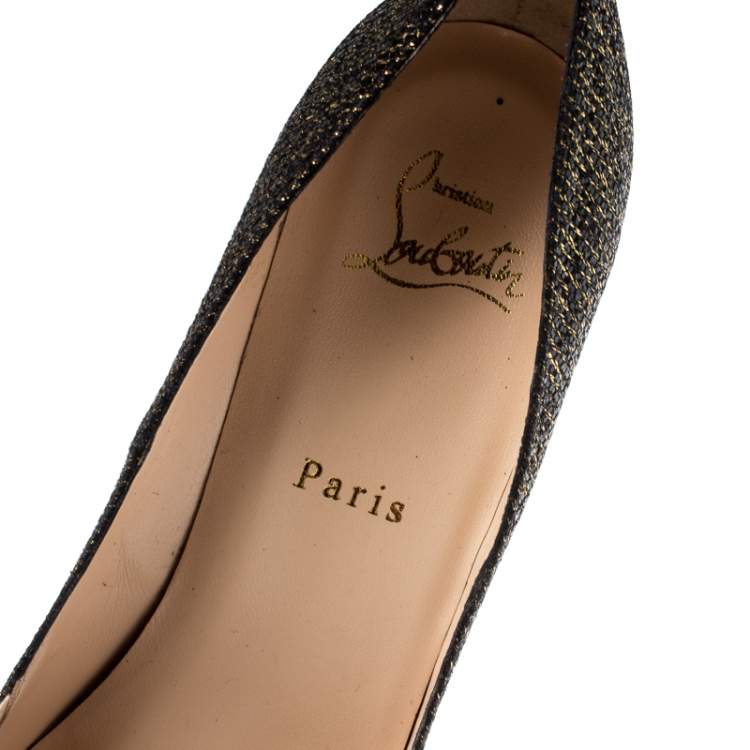 Pre Owned Christian Louboutin Metallic Two Tone Glitter Love Me Lady Bow Pumps Size 36.5