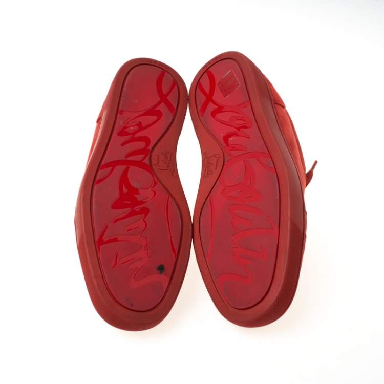 Pre Owned Christian Louboutin Red Suede Lace Up Sneakers Size 39.5