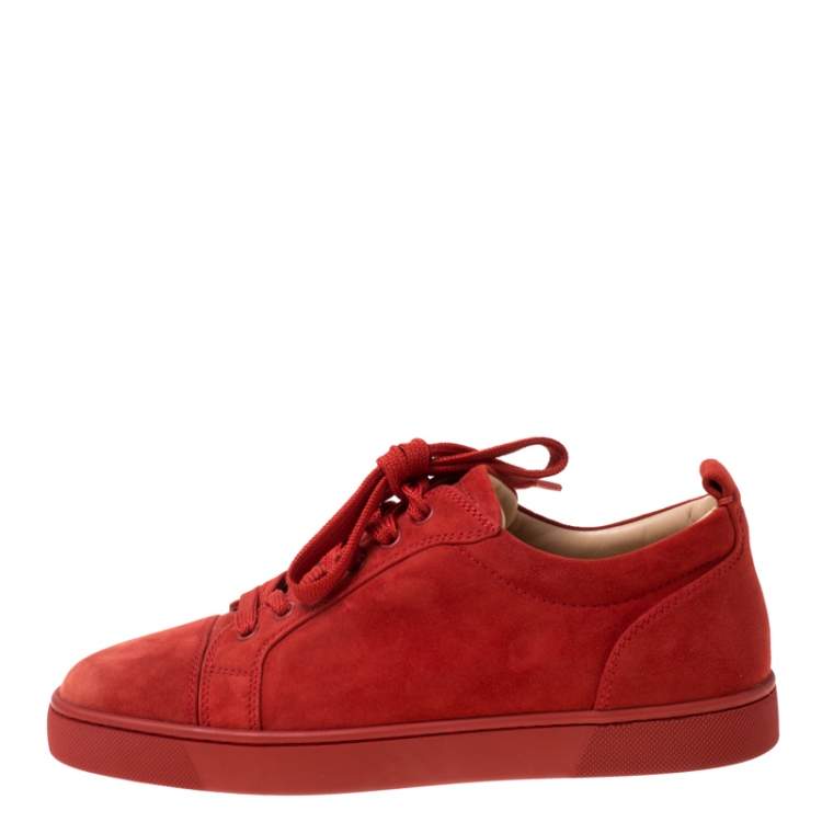 Christian Louboutin Red Suede Lace Up Sneakers Size 39.5