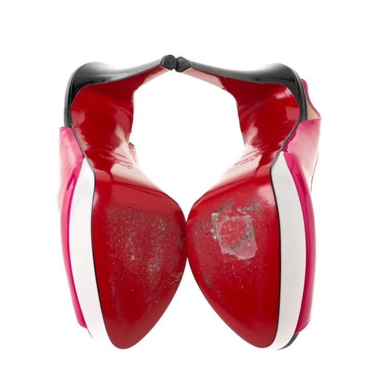 Pre Owned Christian Louboutin Multicolor Patent Leather Lady Peep Toe Platform Slingback Sandals Size 39