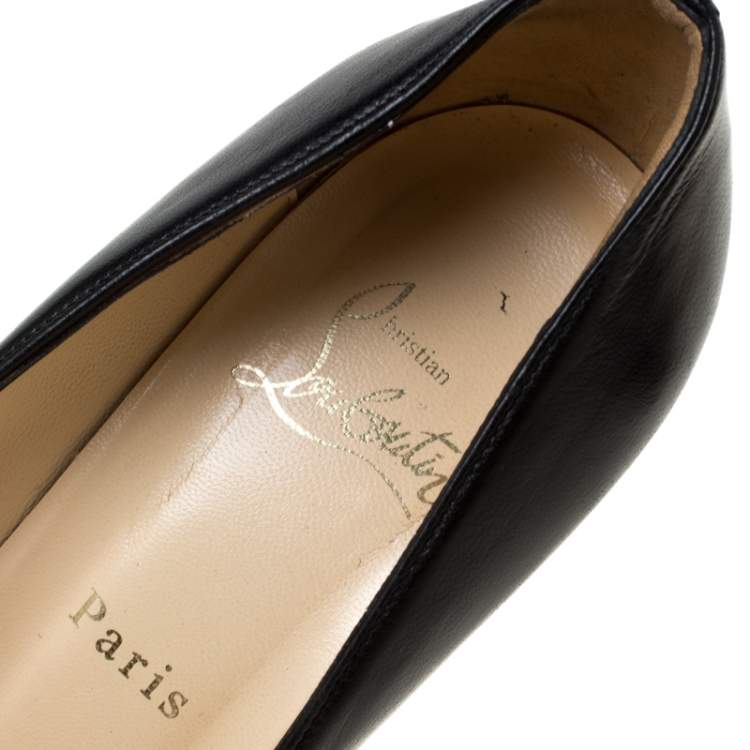 Pre Owned Christian Louboutin Black Leather Wedge Pumps Size 38