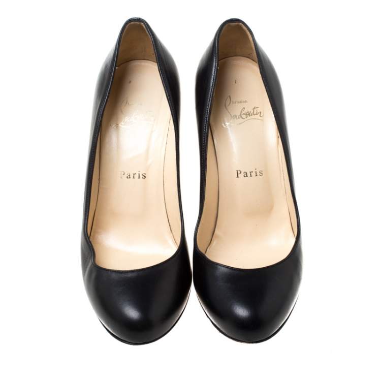 Pre Owned Christian Louboutin Black Leather Wedge Pumps Size 38