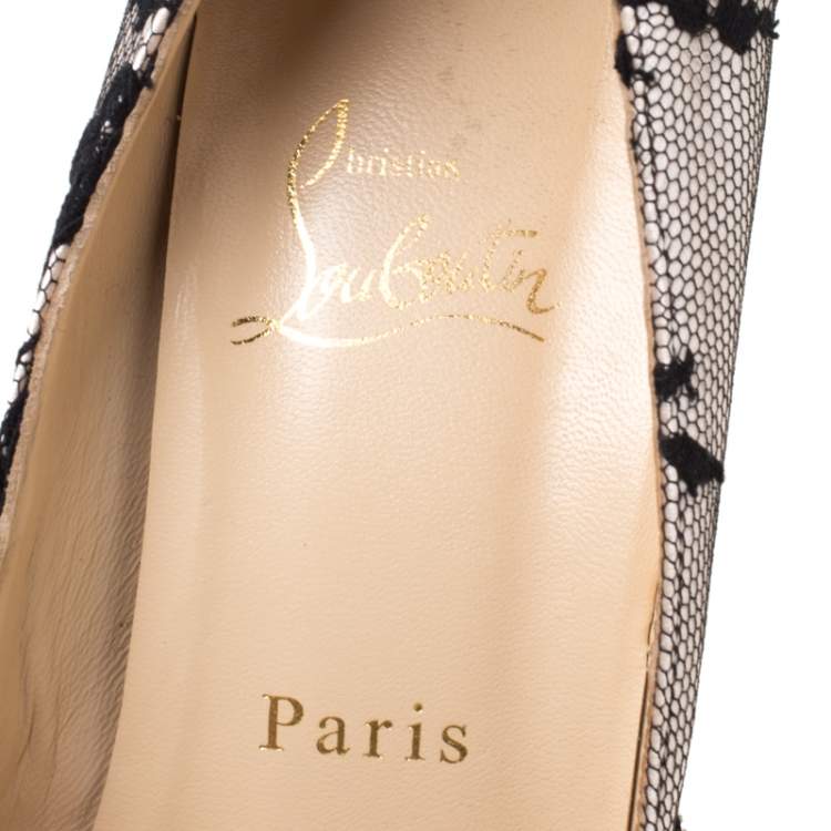 Pre Owned Christian Louboutin Black/Light Pink Lace and Satin Very Prive Peep Toe Pumps Size 38