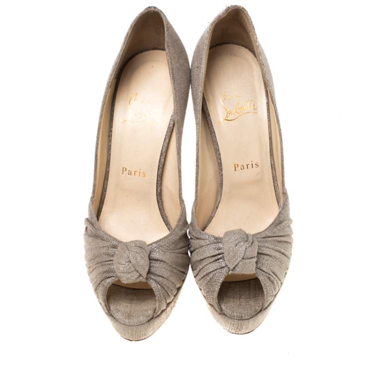 Pre Owned Christian Louboutin Beige Canvas Artesur Knotted Peep Toe Platform Pumps Size 39