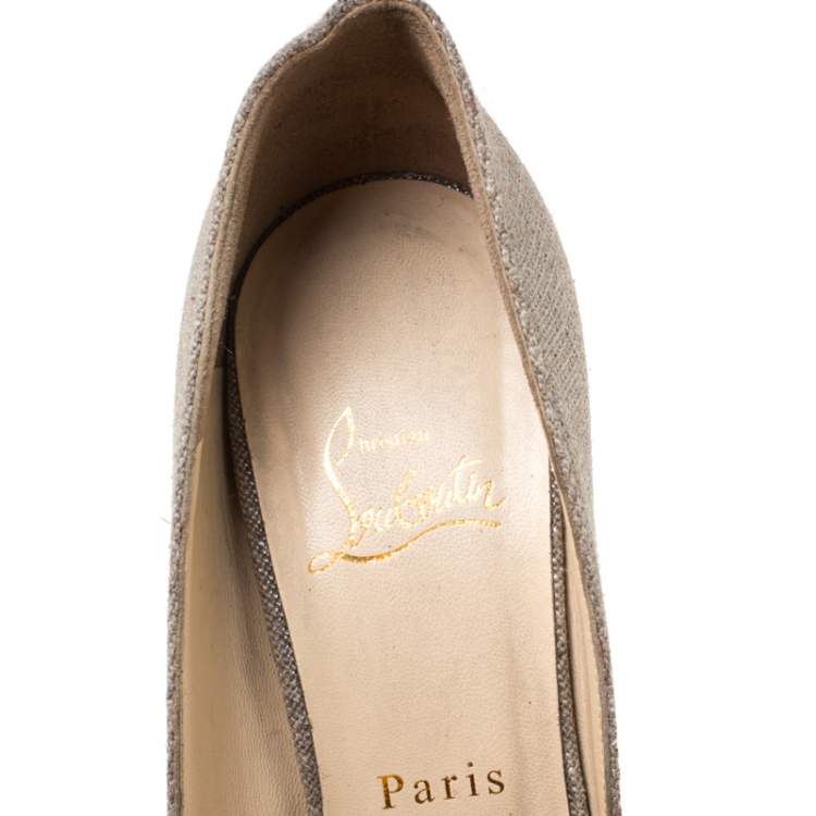 Pre Owned Christian Louboutin Beige Canvas Artesur Knotted Peep Toe Platform Pumps Size 39