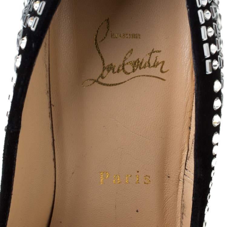Pre Owned Christian Louboutin Black Suede Decora Strass Platform Pumps Size 40