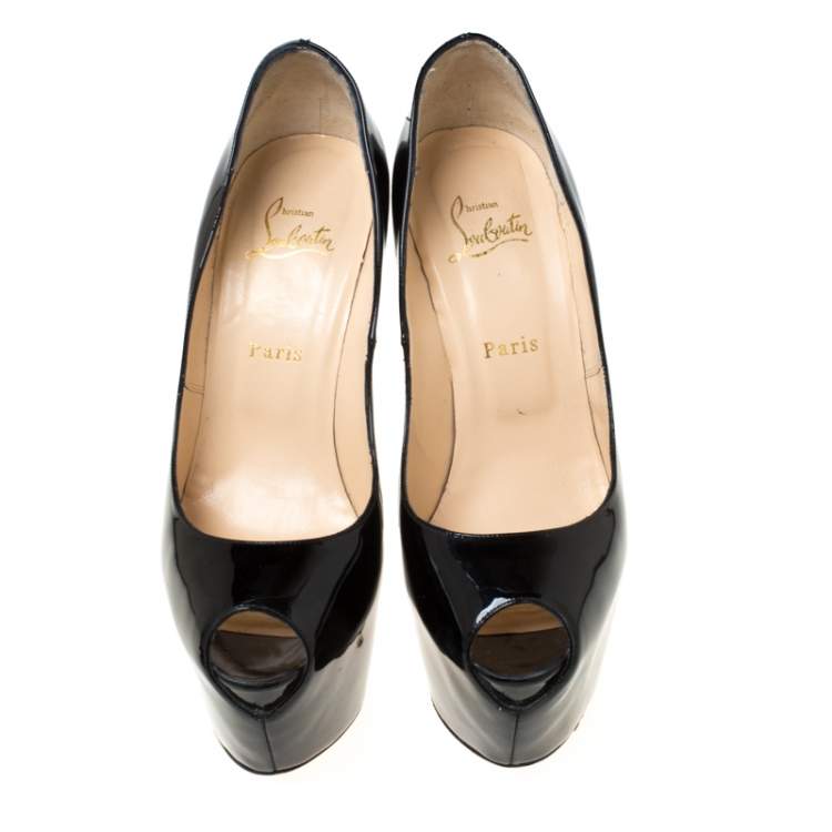 Pre Owned Christian Louboutin Black Patent Leather Highness Platform Pumps Size 40