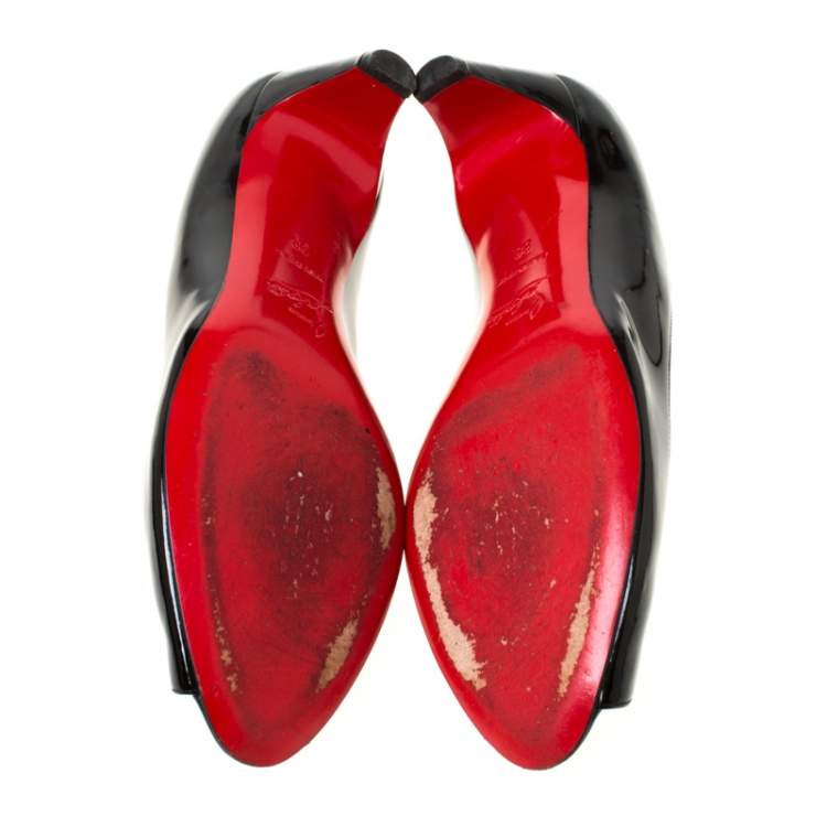 مملوكة مسبقًا Christian Louboutin Black Patent Leather Peep Toe Pumps Size 38