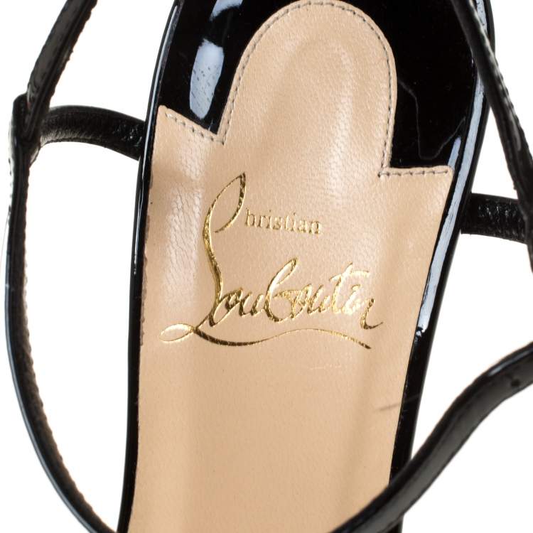 Pre Owned Christian Louboutin Black Patent Leather Rivierina Ankle Strap Sandals Size 36.5