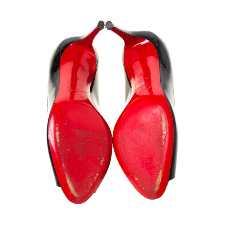 Pre Owned Christian Louboutin Black Patent Leather Flo Peep Toe Pumps Size 38