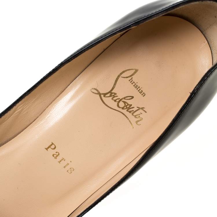 Pre Owned Christian Louboutin Black Patent Leather Flo Peep Toe Pumps Size 38