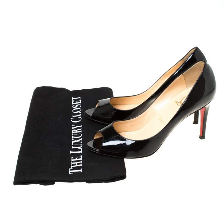 Pre Owned Christian Louboutin Black Patent Leather Flo Peep Toe Pumps Size 38