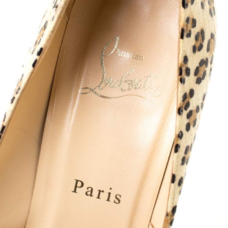 Pre Owned Christian Louboutin Cream/Black Cheetah Print Snakeskin So Kate Pointed Toe Pumps Size 38.5