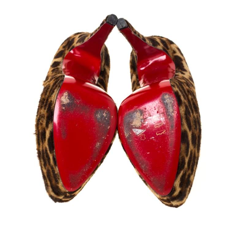 Pre Owned Christian Louboutin Leopard Print Calfhair Daffodile Pumps Size 38.5